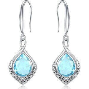 03-March Birthstone Celtic Knot Filigree 925 Silver Infinity Earrings